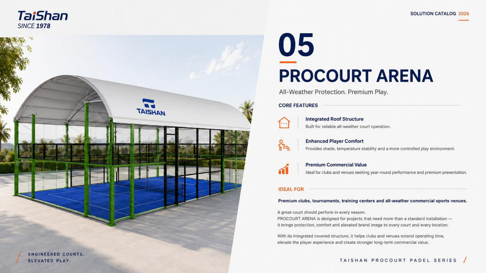 Terrain de padel couvert Taishan ProCourt Arena - catalogue 2026